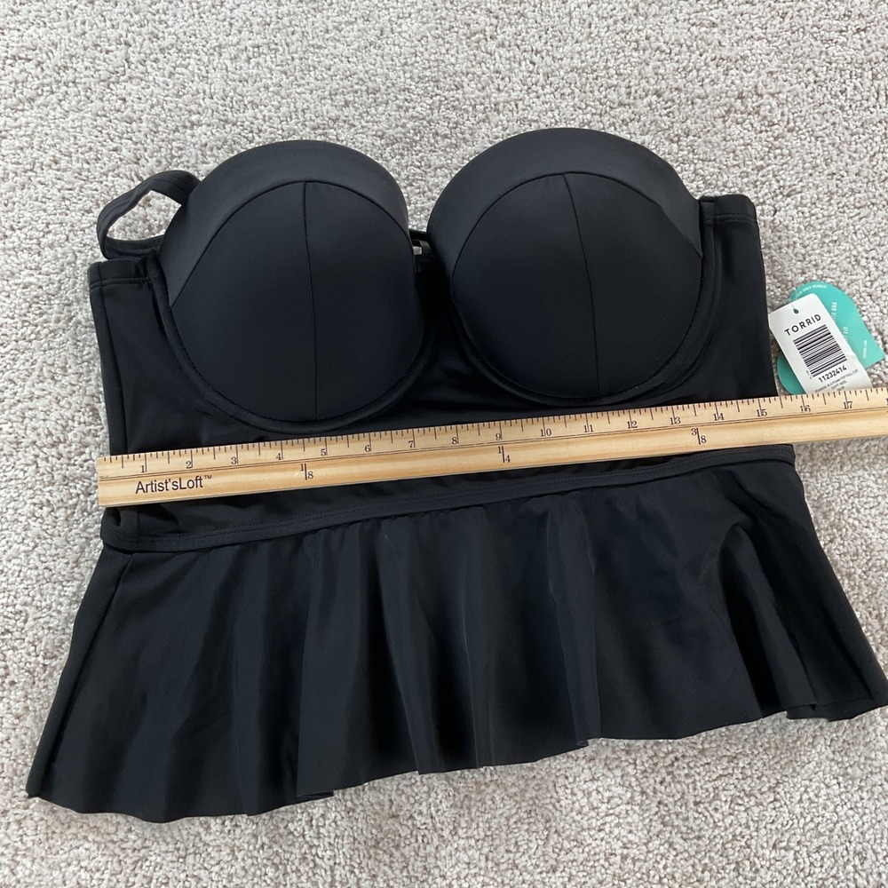Torrid Vixen Black Peplum Underwire Tankini Top Fuller Bust Size 0 NWT - Picture 9 of 9